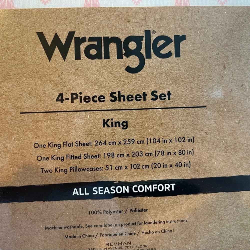 Wrangler 4-Piece King Sheet Set - Pink and White